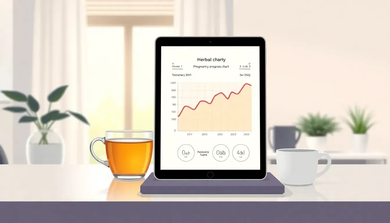 Tablet con grafico del calcolo settimane gravidanza in un ufficio moderno