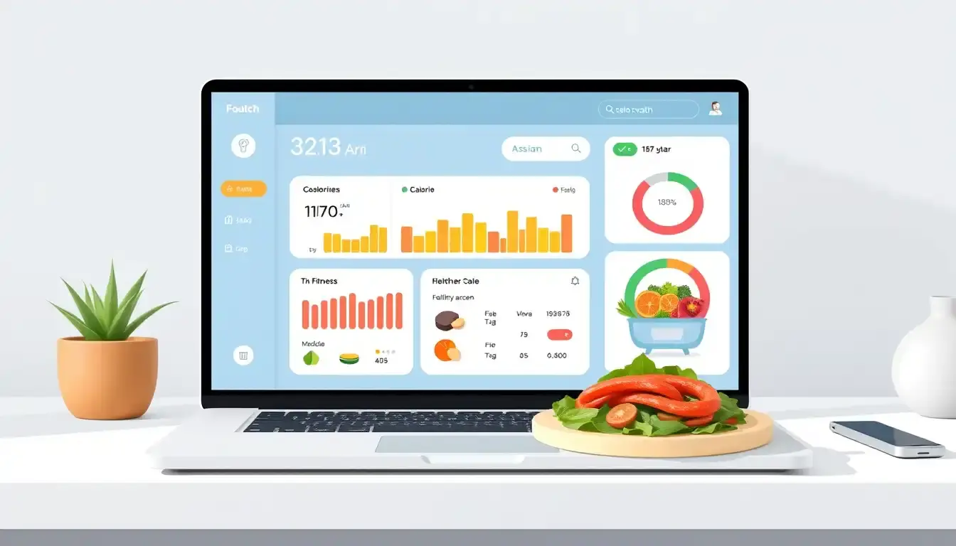Dashboard digitale per il calcolo calorie giornaliere su un laptop moderno.