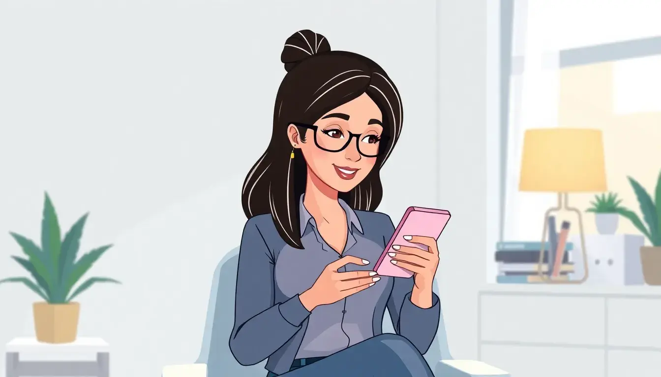 Donna incinta che consulta il calcolo data presunta parto su uno smartphone in un ambiente luminoso