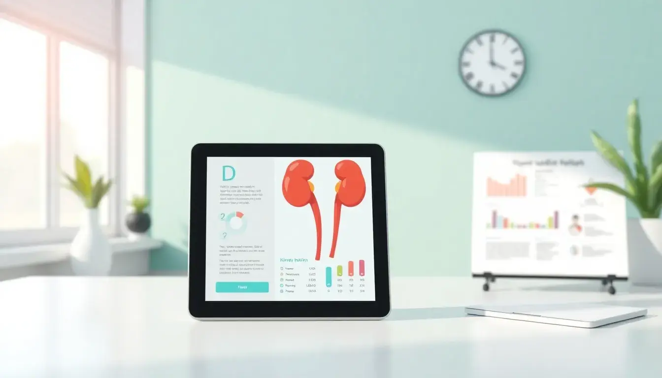 Tablet digitale che mostra dati medici relativi al calcolo filtrato glomerulare