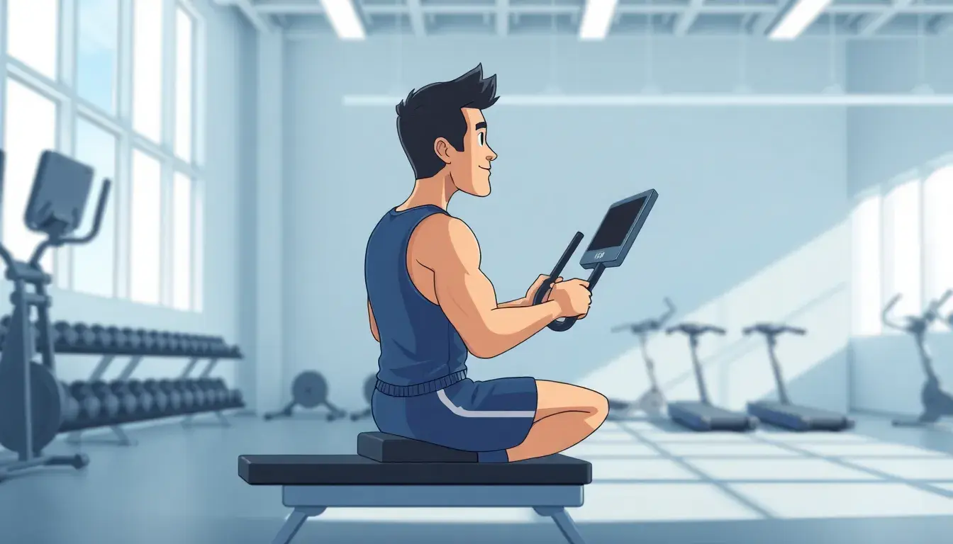Atleta in palestra che verifica il proprio calcolo massimale su uno schermo
