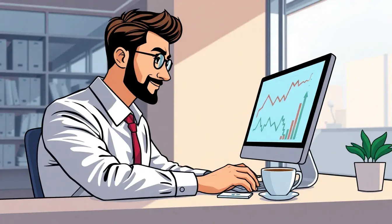 Professionista che analizza dati finanziari e iva calcolo su un laptop in ufficio.