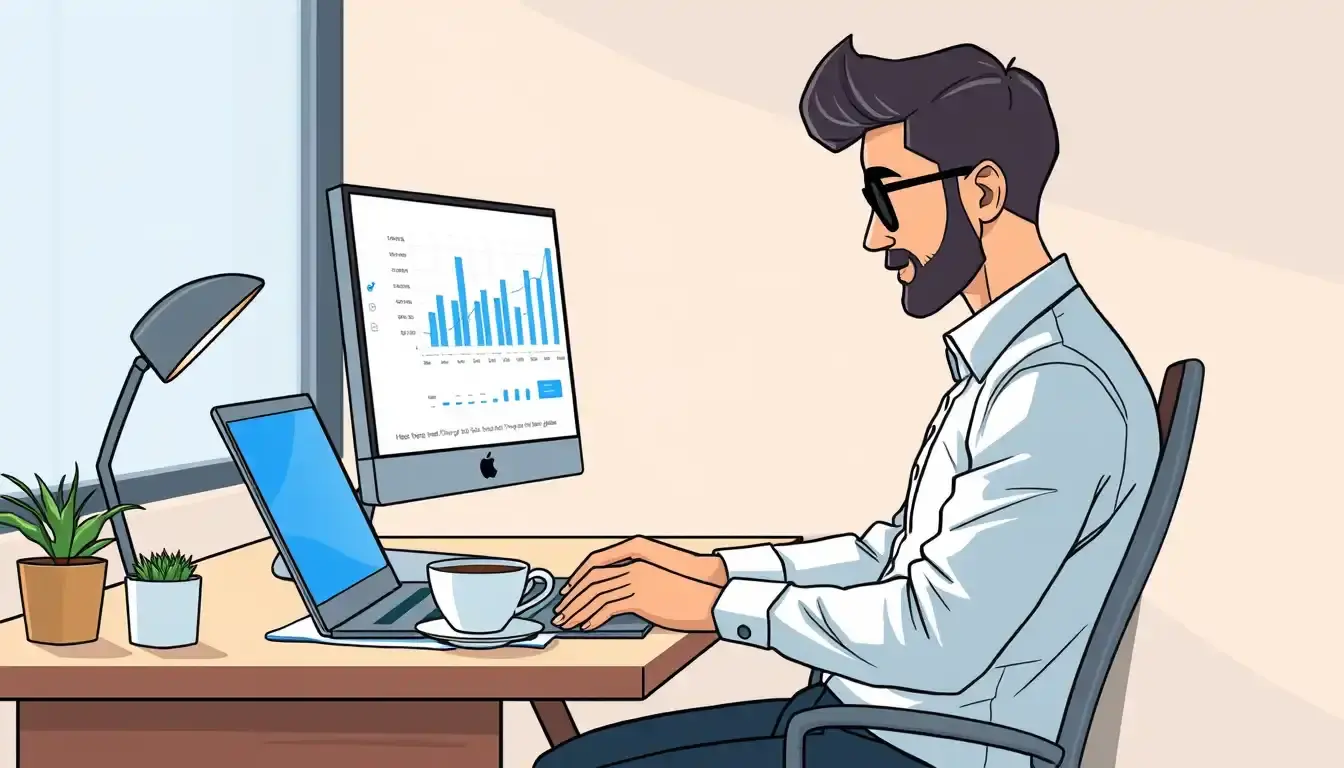 Professionista che utilizza un calcolatore per calcola interessi legali su un laptop in ufficio.