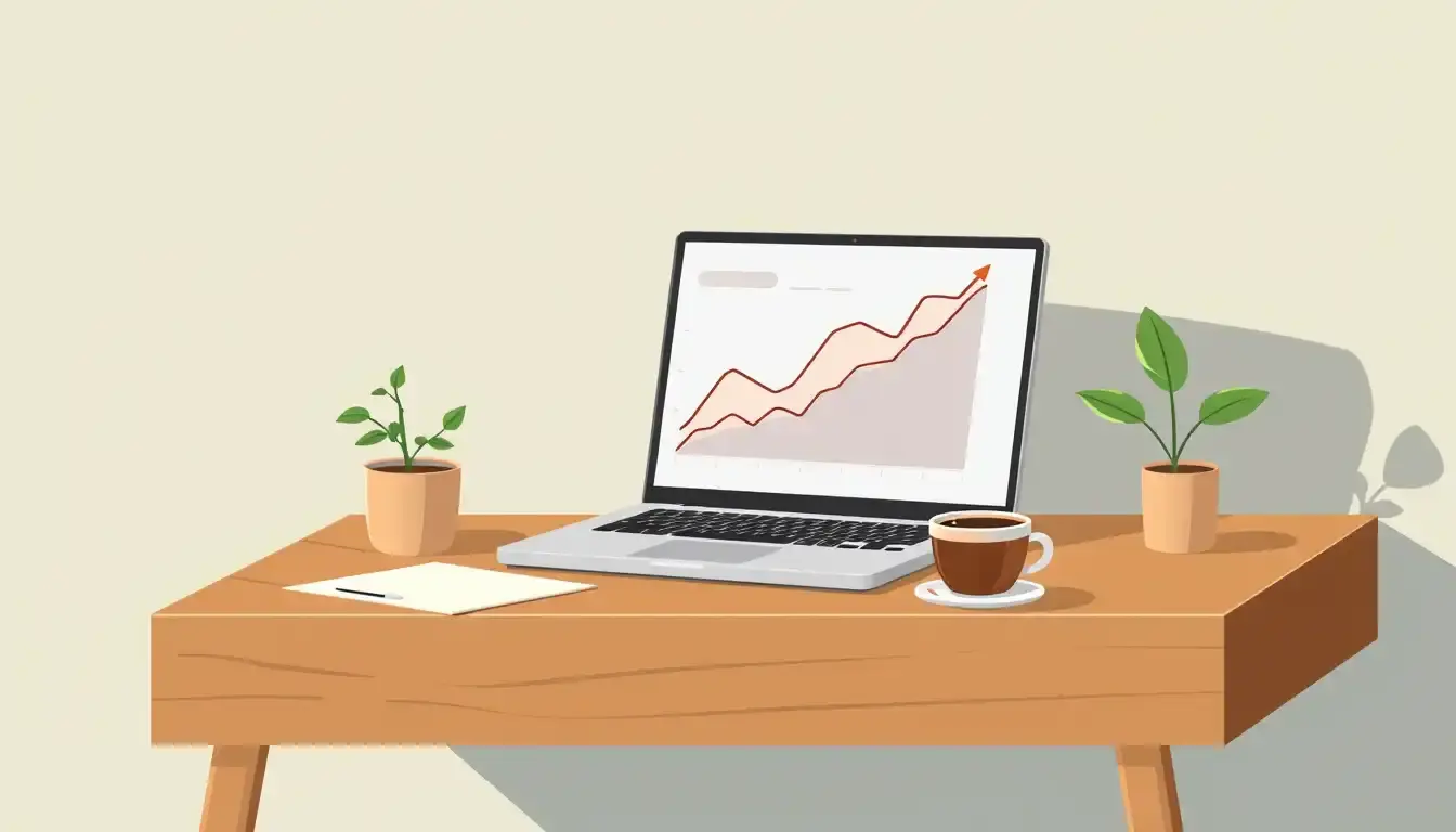 Grafico di crescita finanziaria con calcolo interessi composti su schermo laptop