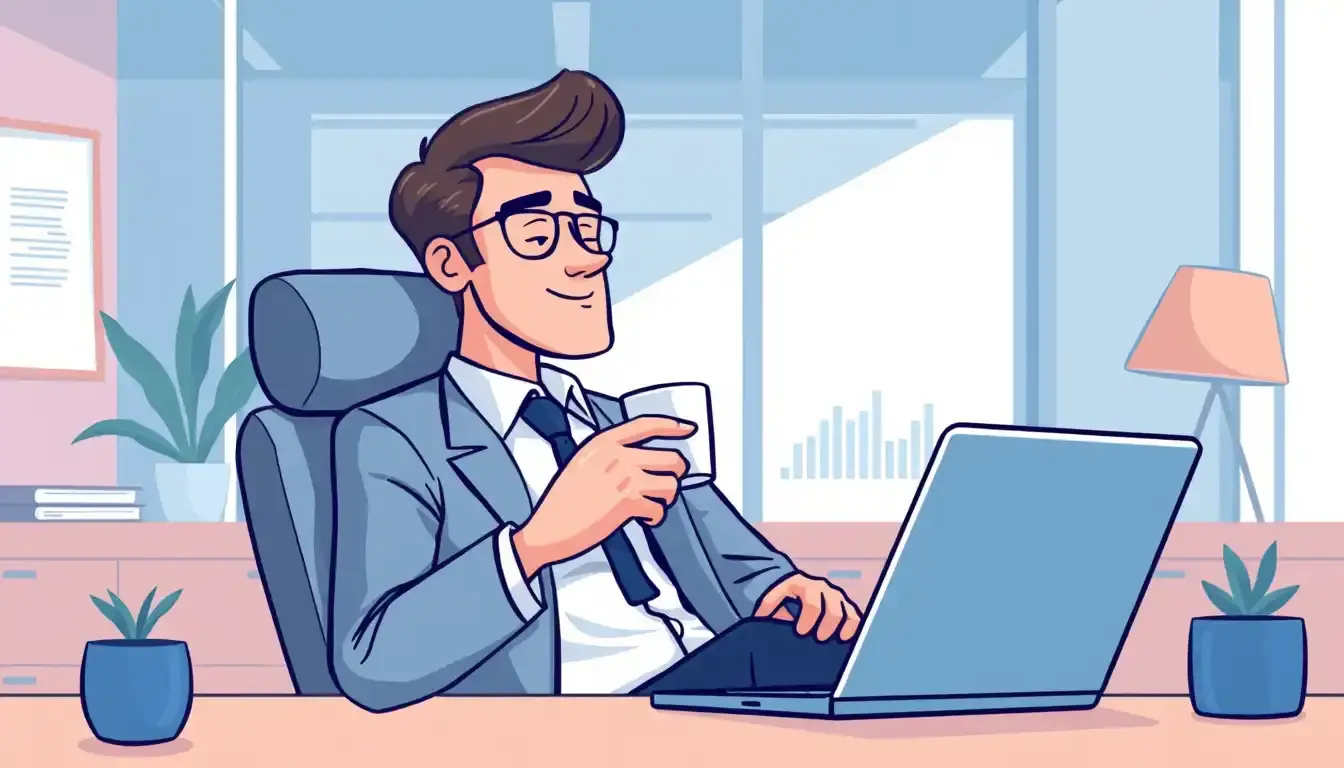 Professionista in ufficio moderno analizza il calcolo netto RAL su laptop