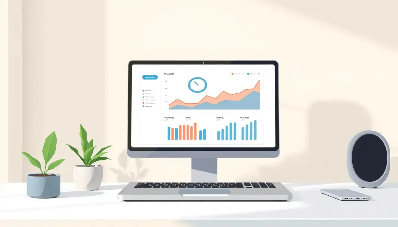 Laptop screen displaying digital time management data for calcolo orario