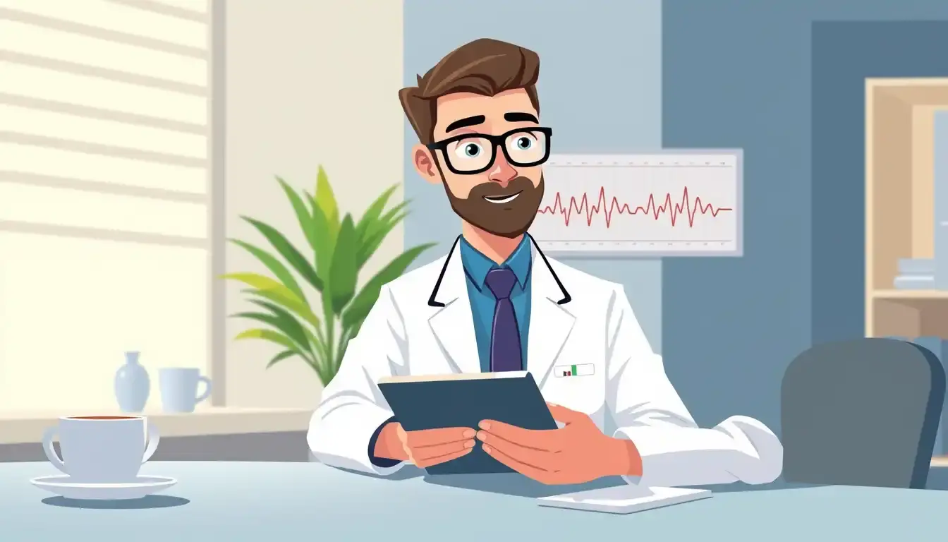 Medico che analizza un elettrocardiogramma per il calcolo QTc su un tablet.