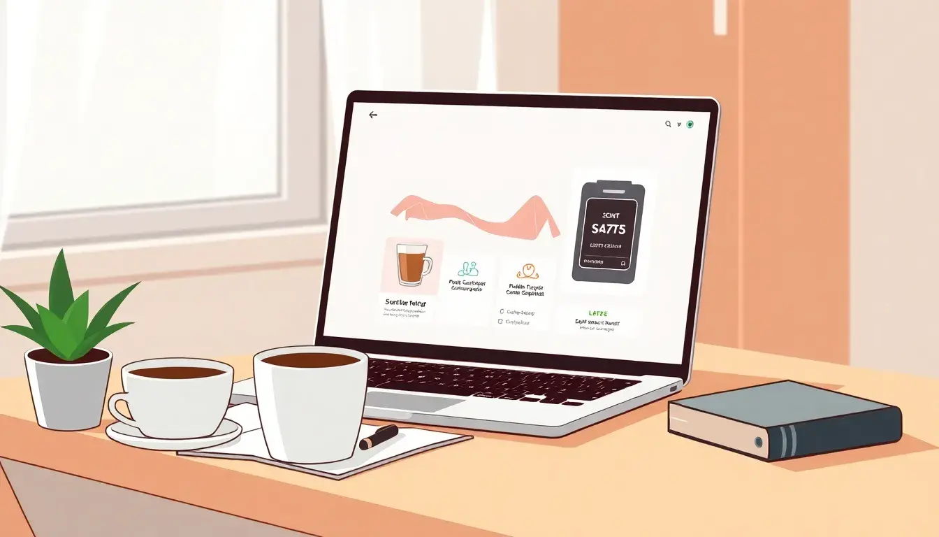 Schermo di un laptop che mostra uno strumento per il calcolo sconto percentuale su una scrivania ordinata.