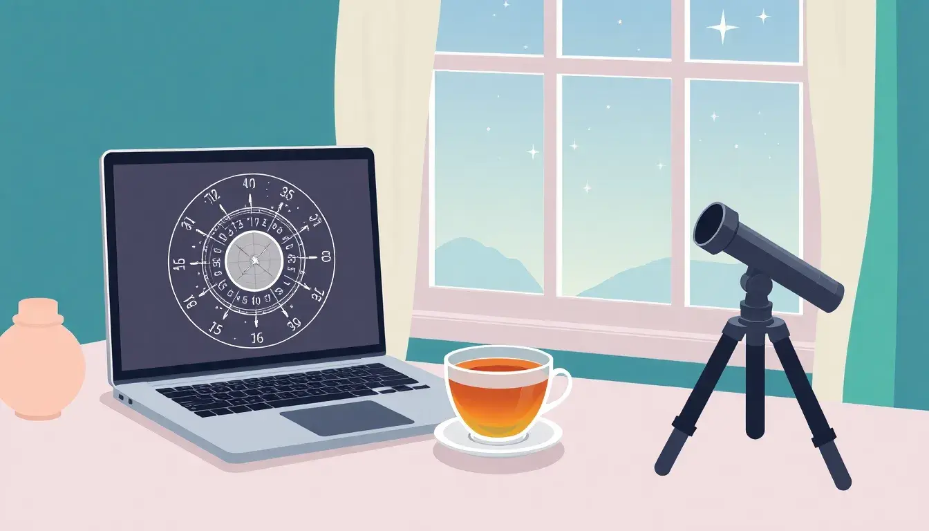 Astrological chart on a laptop screen for calcolo zodiacale ascendente calculations