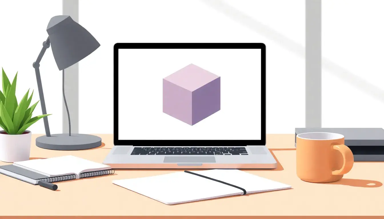 Laptop su scrivania moderna che mostra un diagramma 3D per spiegare come si calcola il volume.