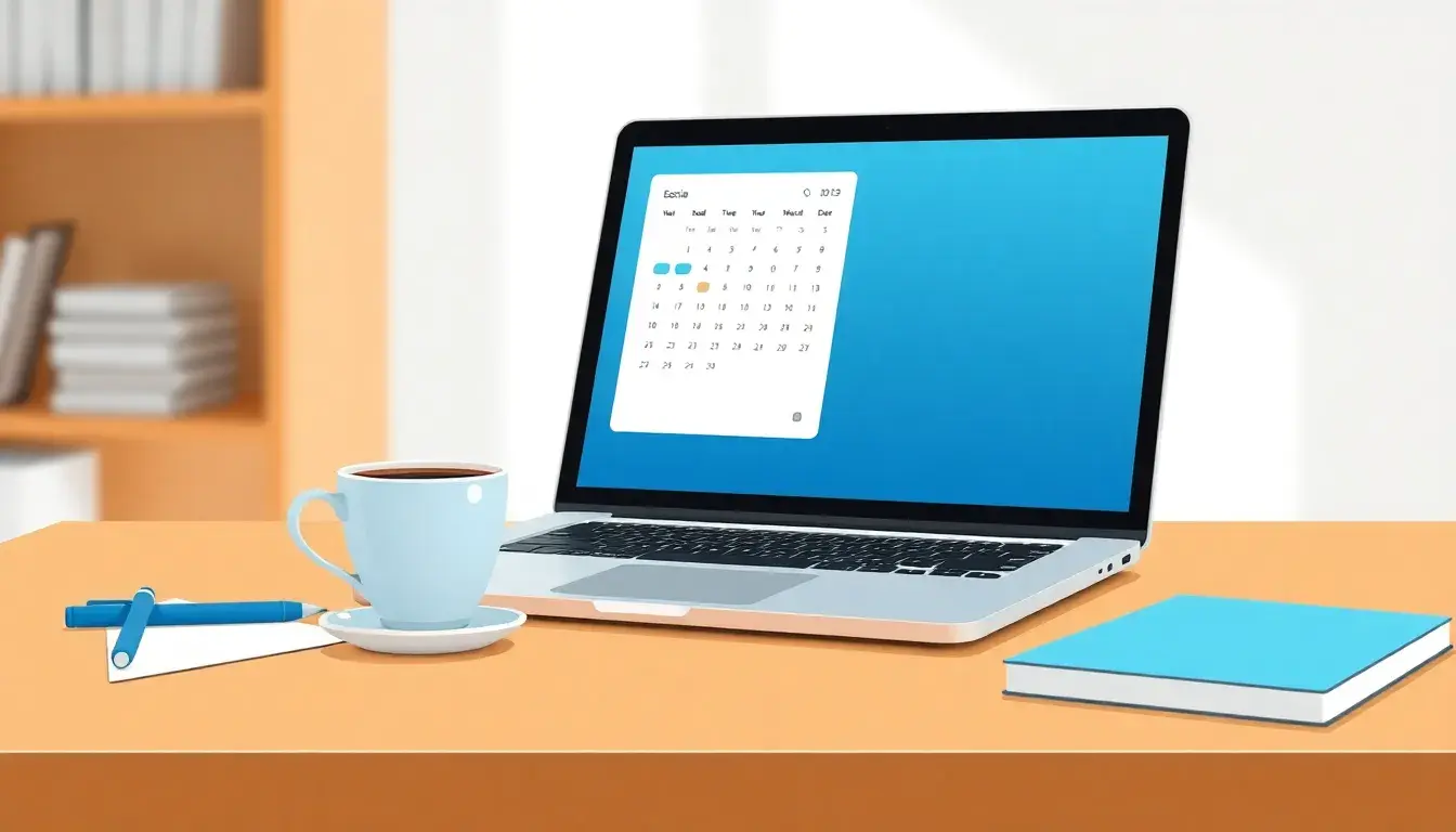 Laptop con calendario digitale per il calcolo giorni tra date su scrivania moderna