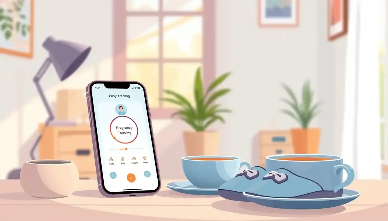 Smartphone che mostra il data parto presunta calcolo accanto a scarpine neonato.
