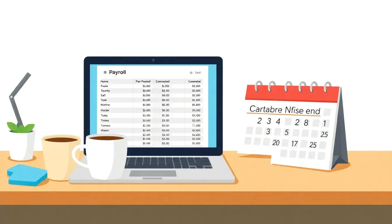 Laptop screen displaying payroll spreadsheet with the primary keyword tredicesima calcolo visible on a workspace.