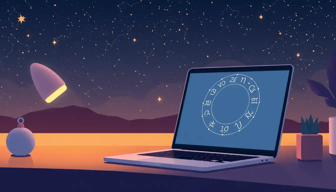Costellazioni zodiacali luminose su un grafico astrologico digitale moderno.