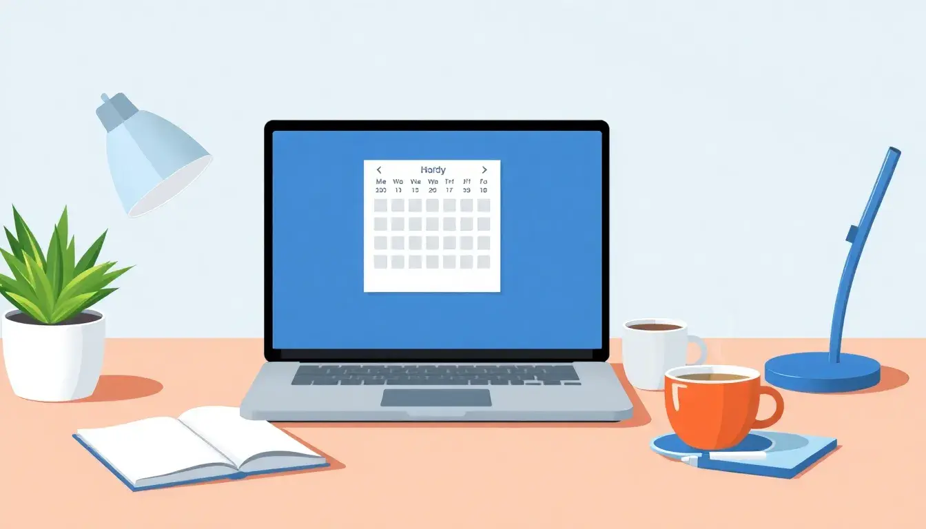 Laptop screen displaying a calendar on a modern minimalist desk setup
