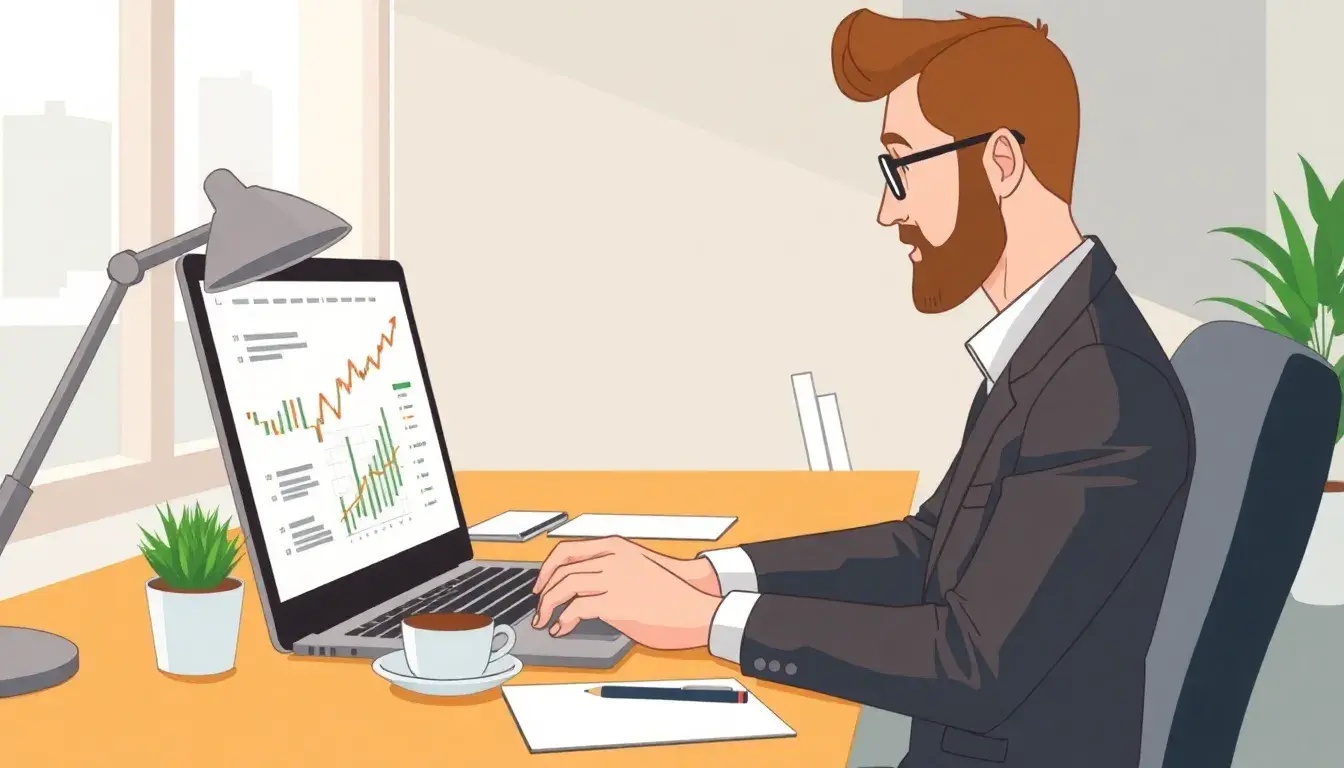 Professionista che utilizza un software finanziario per calcolare l'IVA su un laptop.
