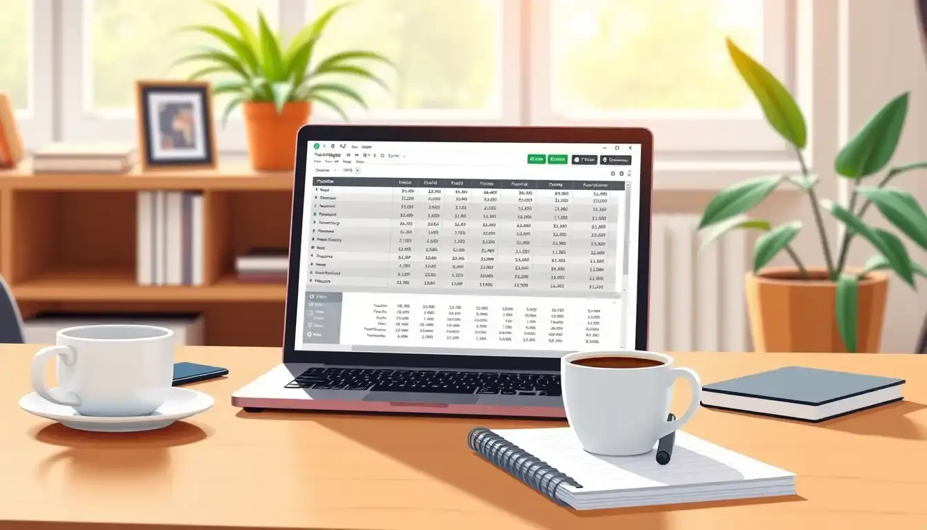 Computer portatile su una scrivania con calcoli finanziari per la tredicesima mensilità