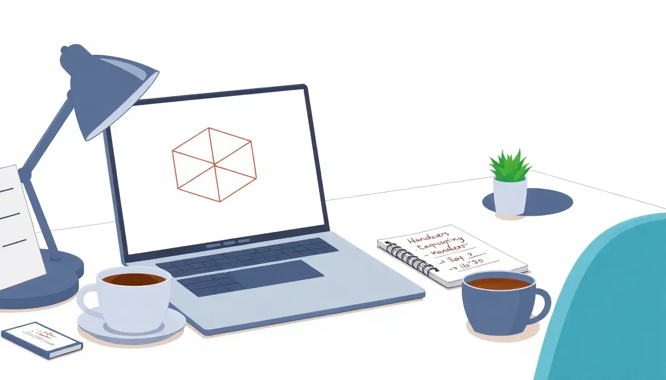 Laptop su scrivania con diagramma 3D per calcolare un metro cubo e appunti.