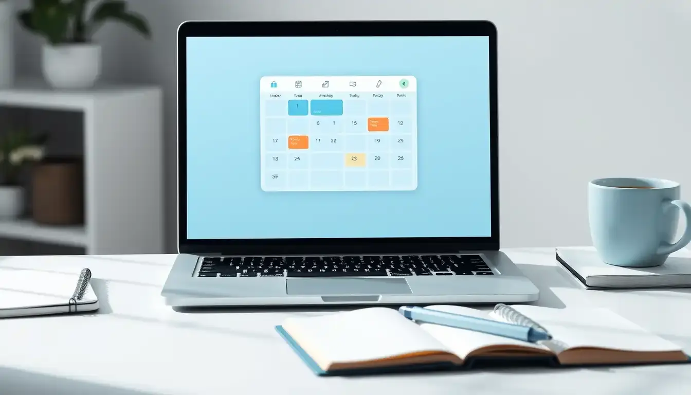 Interfaccia digitale di un calcolatore date su un laptop moderno in un ufficio luminoso.