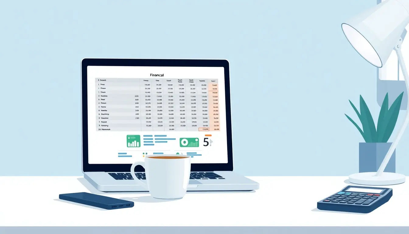 Scrivania professionale con laptop e calcolatore per il calcolo interessi moratori finanziari.