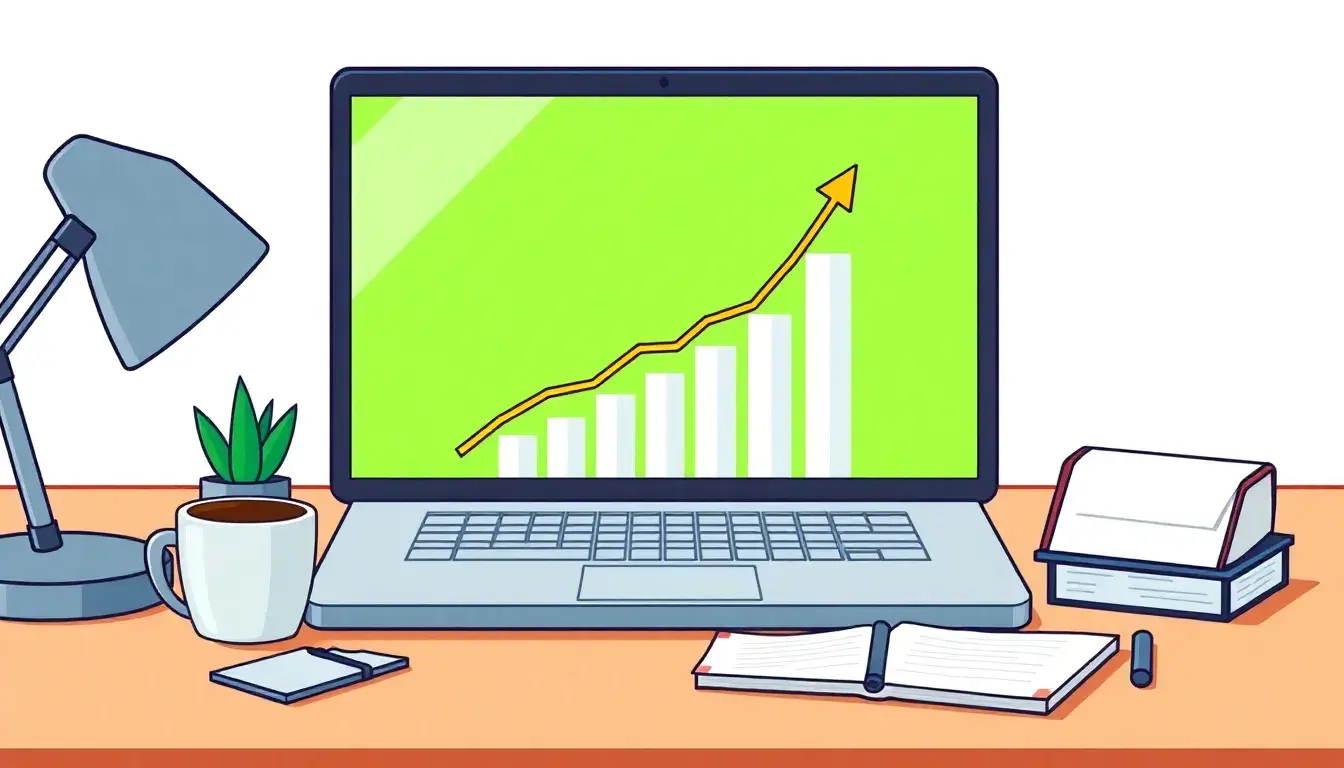 Grafico di crescita finanziaria su laptop per calcolo interesse composto