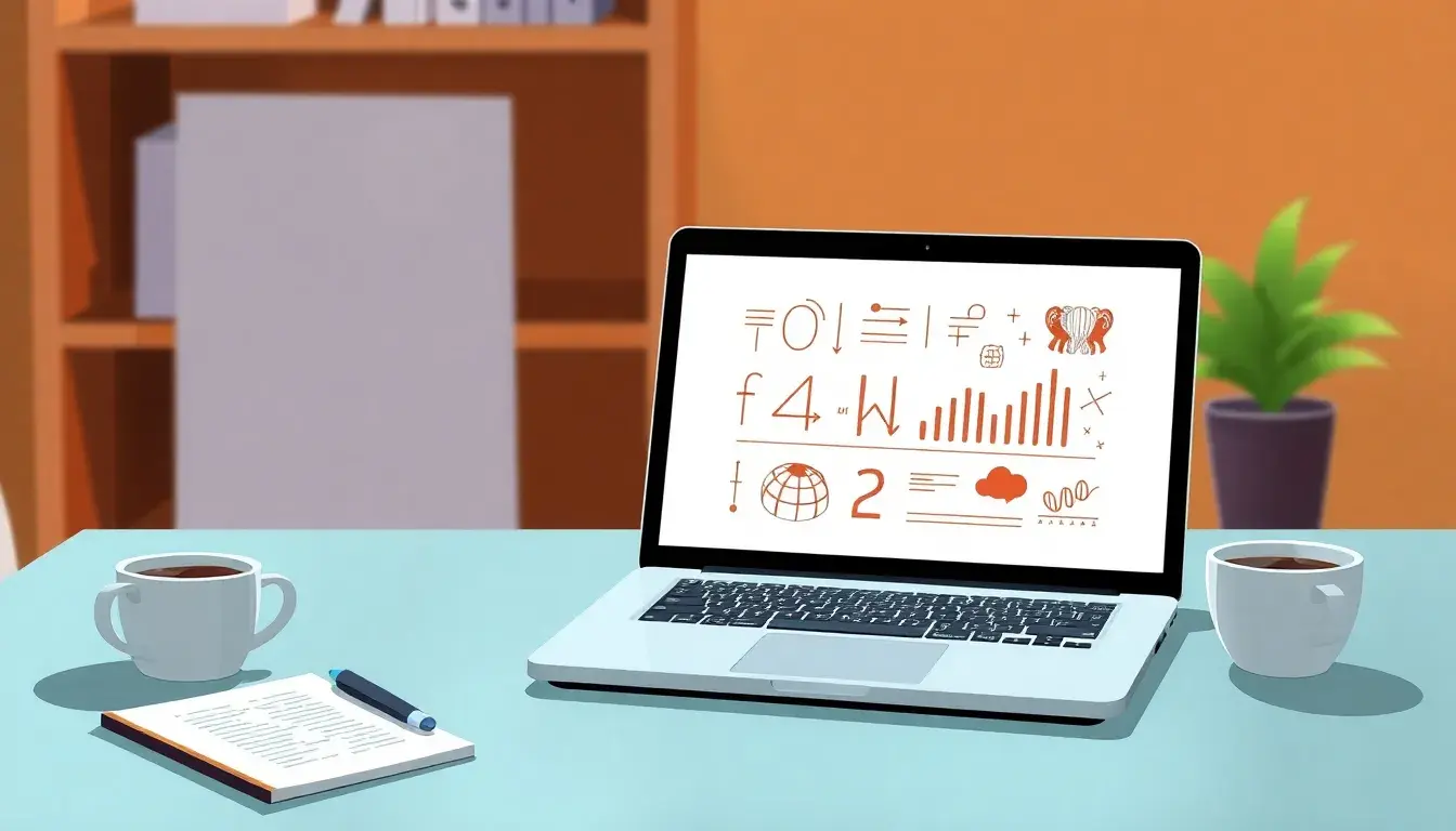 Laptop su scrivania con interfaccia di calcolo percentuale e grafici