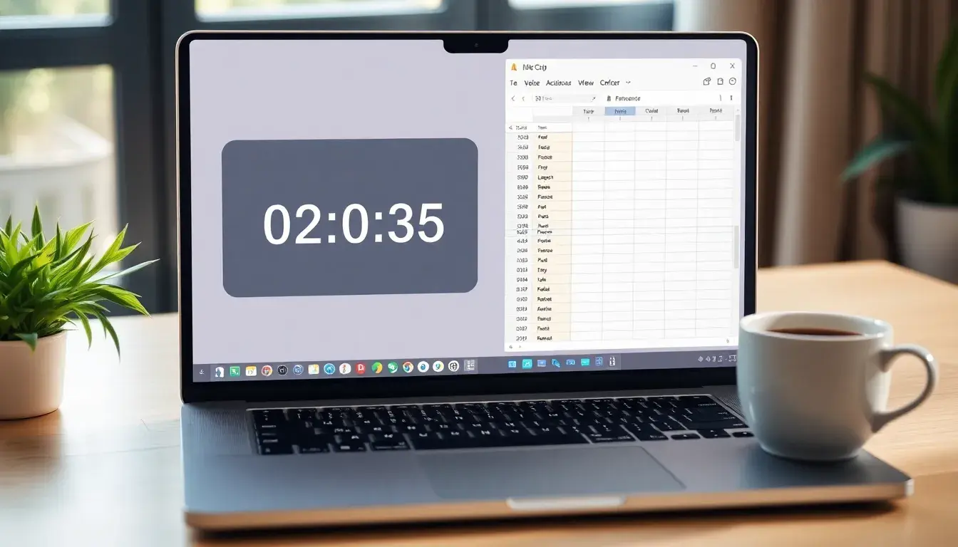 Schermo di un laptop che mostra un'interfaccia di calcolo ore e gestione tempo.