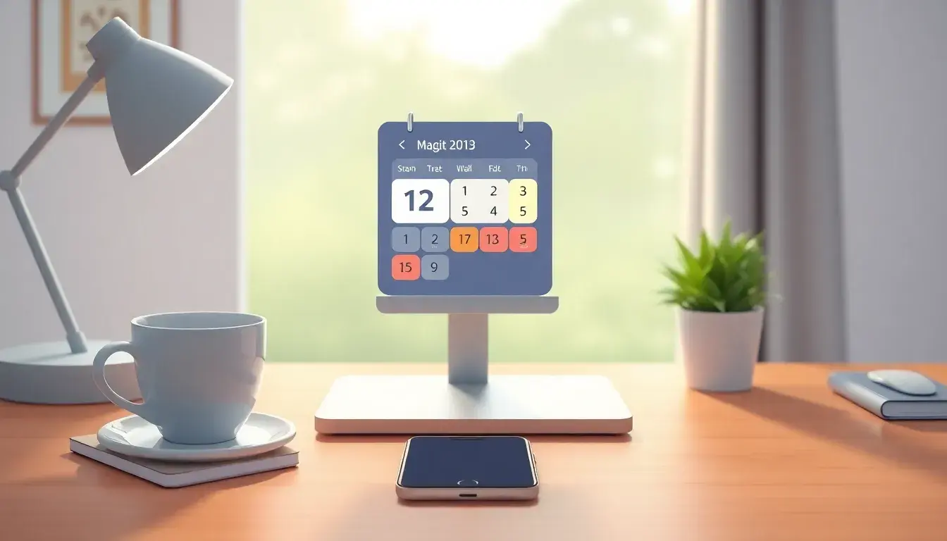 Interfaccia digitale calendario per calcola giorni su scrivania moderna.