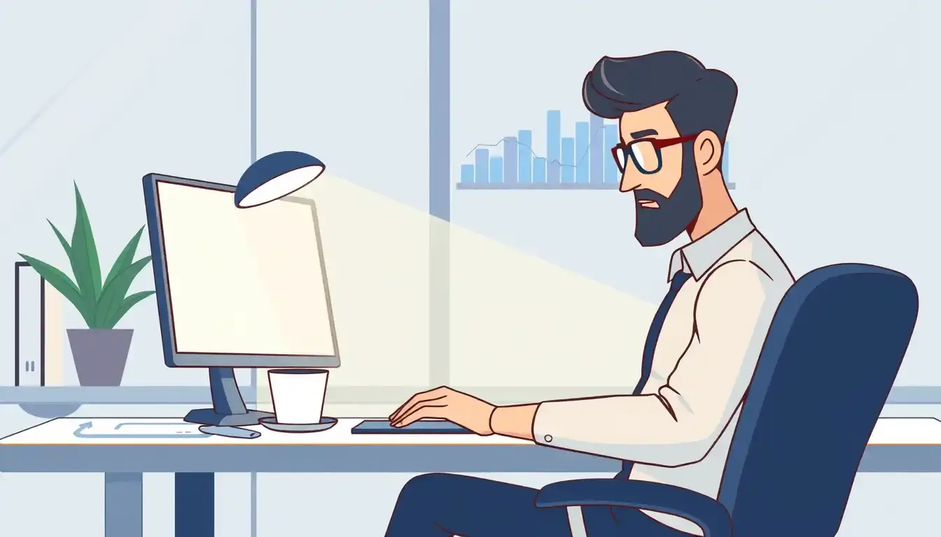 Professionista che utilizza uno strumento digitale per il calcolo interessi su laptop