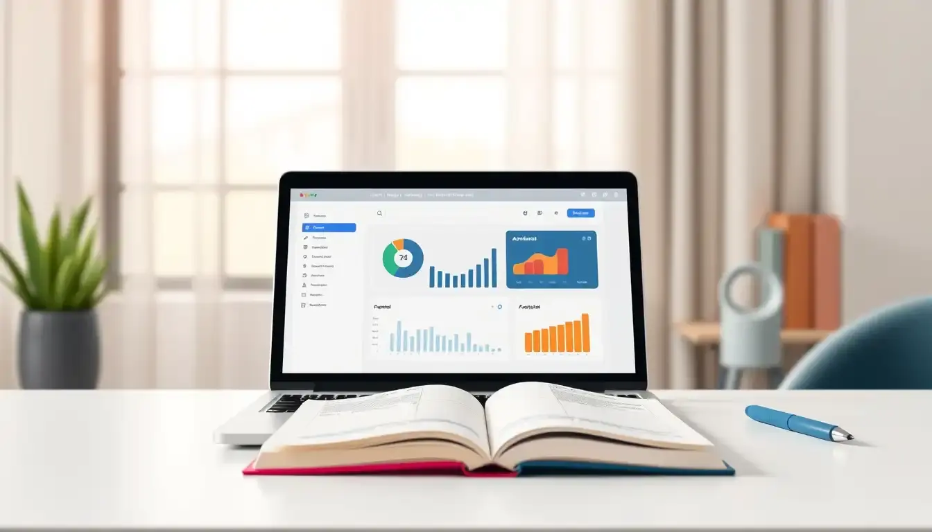 Dashboard accademica su laptop per il calcolo media ponderata universitaria