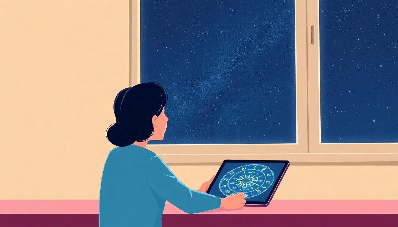 Persona che osserva una mappa del cielo zodiacale per calcolare ascendente