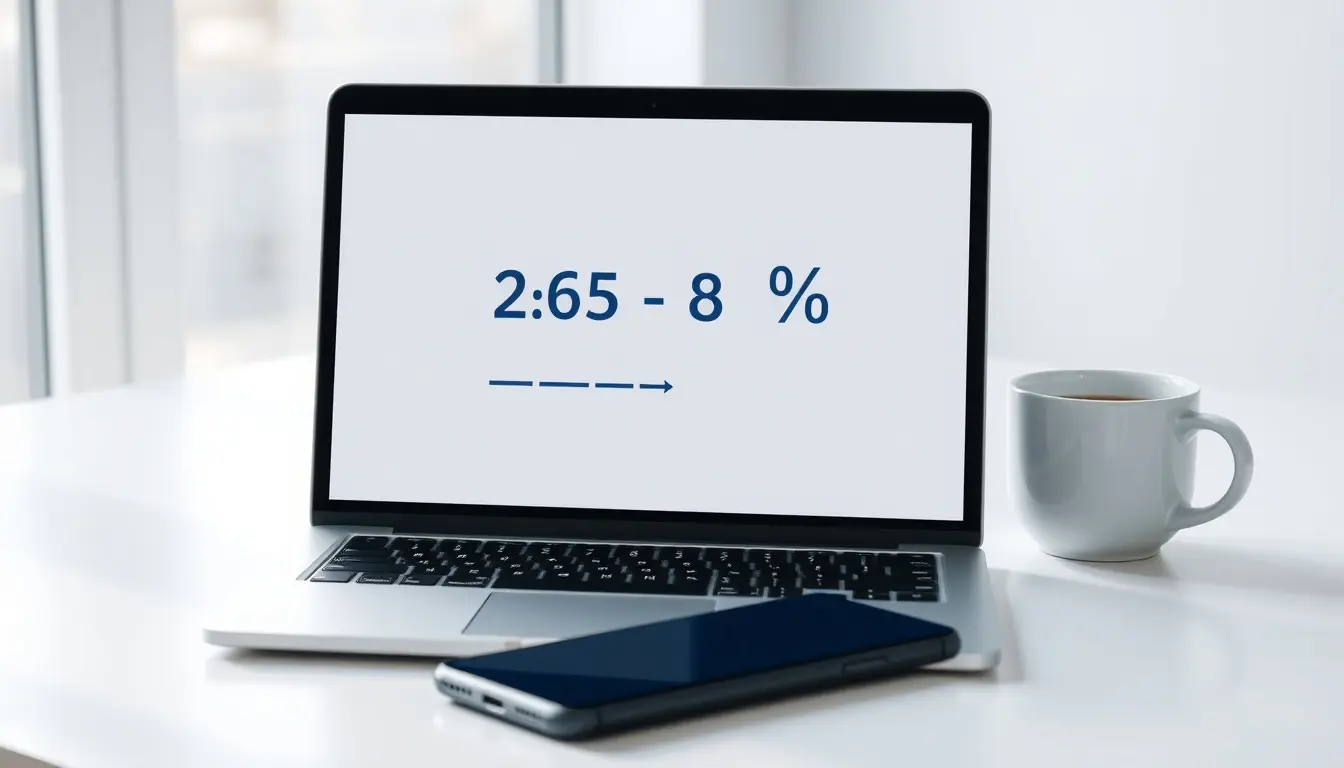 Schermo laptop con interfaccia pulita per calcolo percentuale online su scrivania moderna.