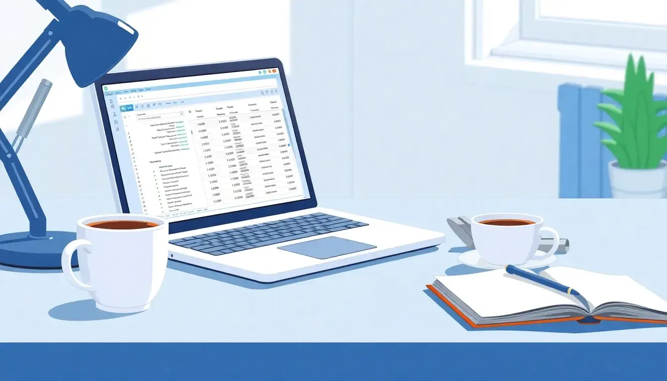 Laptop con foglio di calcolo finanziario per il calcolo RAL su una scrivania moderna.