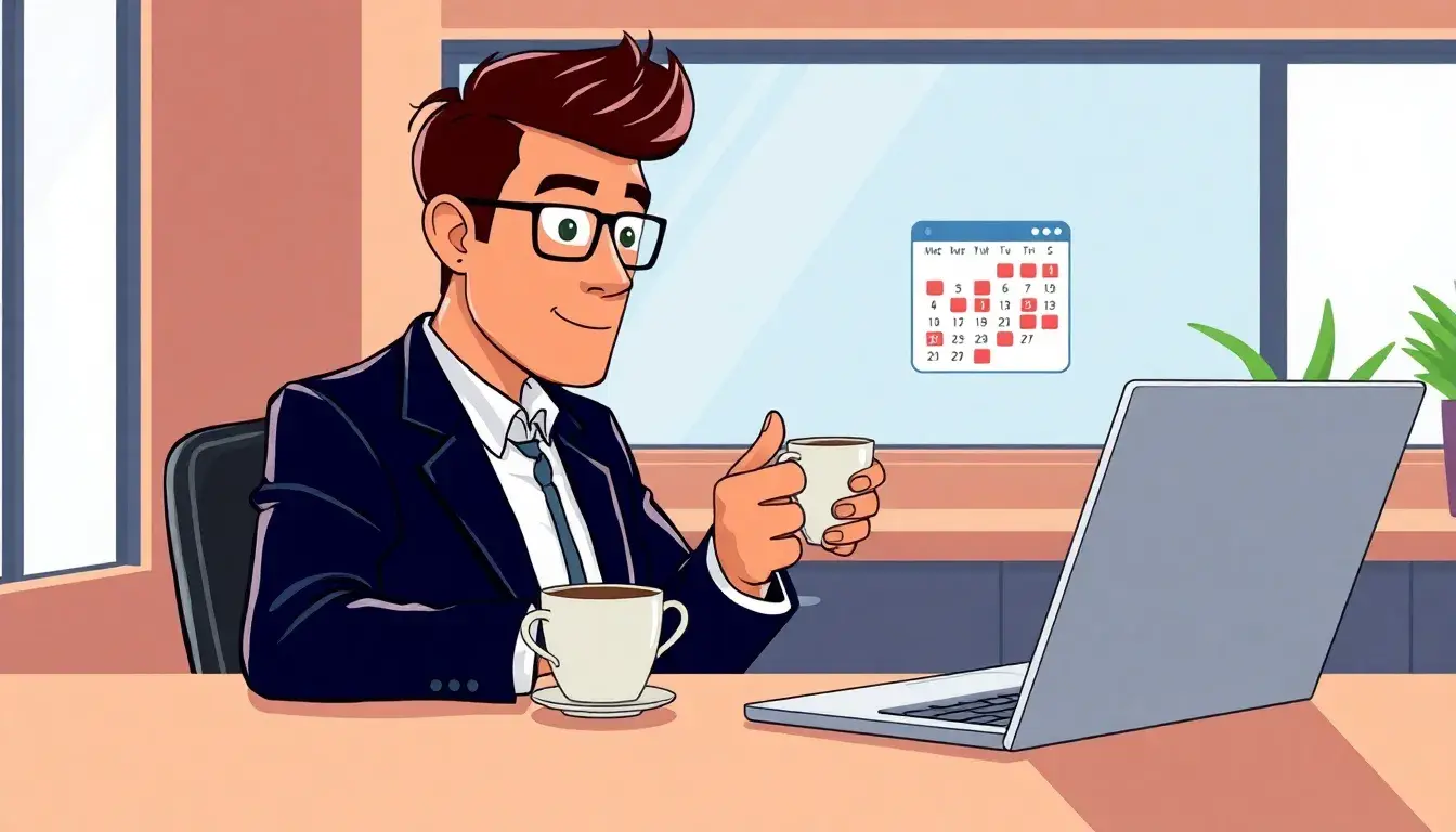 Professionista in ufficio che utilizza uno strumento digitale per il calcolo scadenze su laptop.
