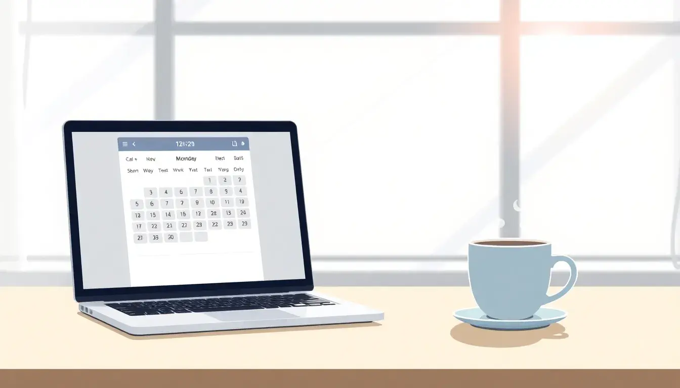 Laptop su scrivania moderna per il calcolo età e gestione tempo