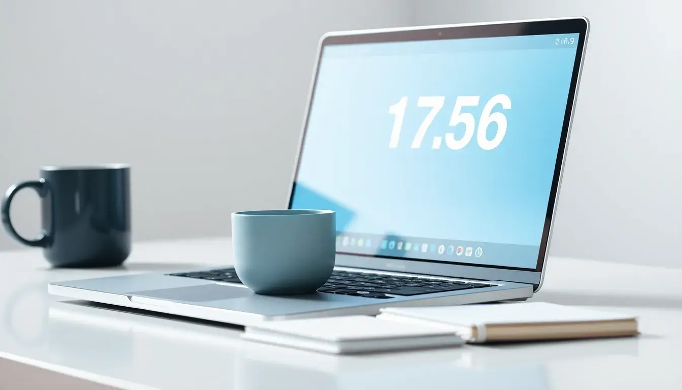 Schermo di un laptop che mostra grafici e numeri per il calcolo percentuale su una scrivania ordinata.