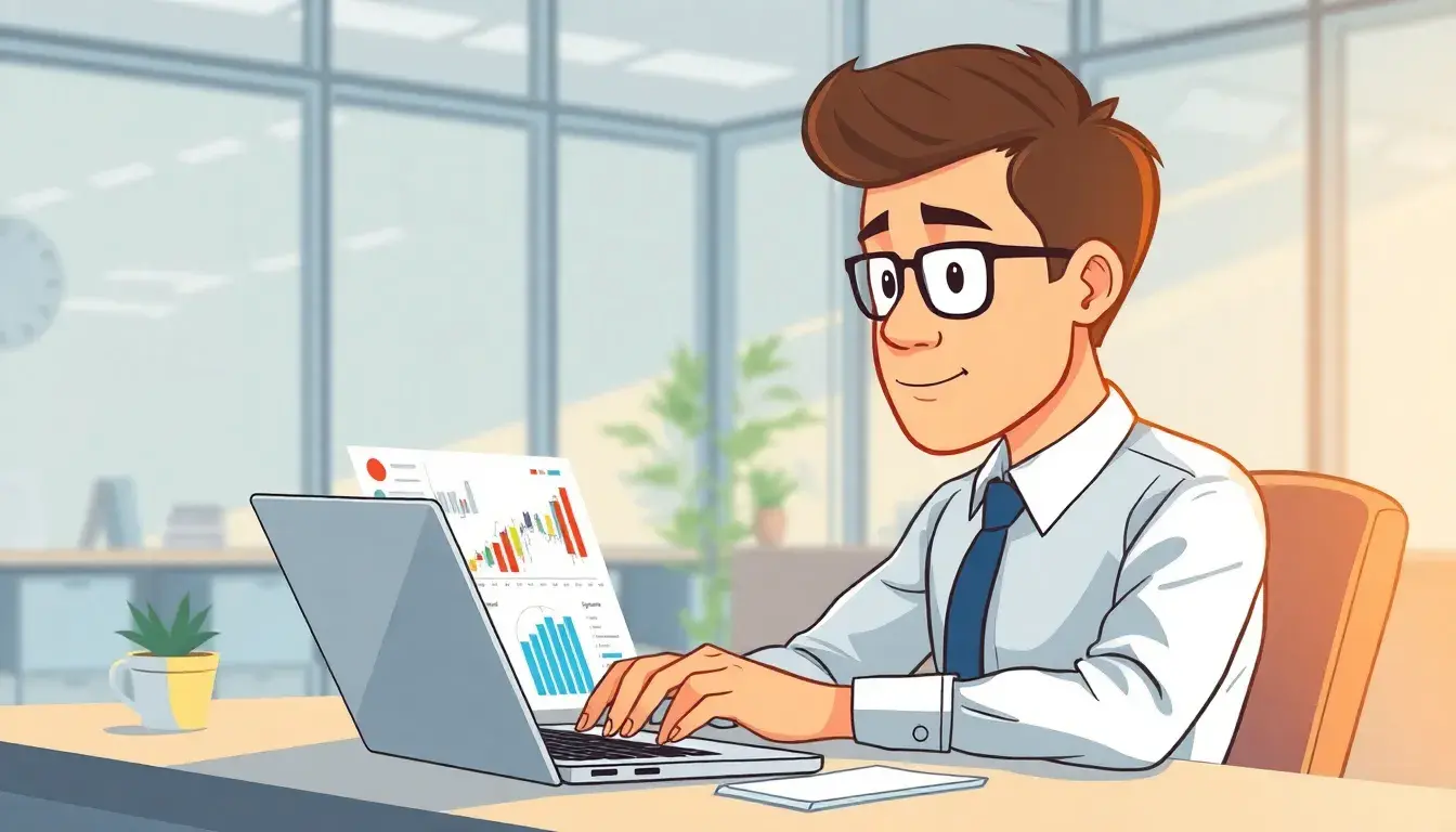 Professionista che analizza dati finanziari e il calcolo del TFR su un laptop in ufficio