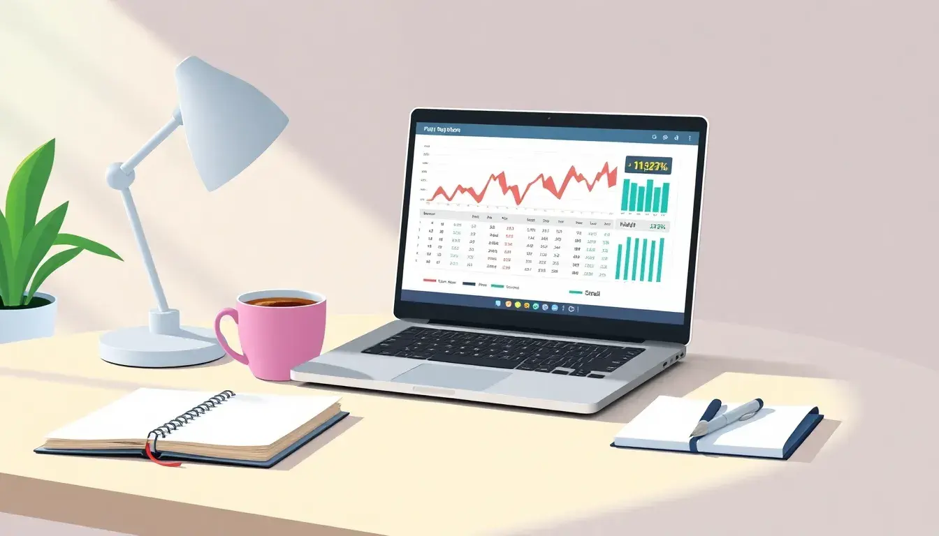 Scrivania professionale con laptop e dati finanziari per il calcolo IVA