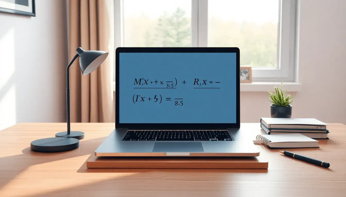 Schermata di una calcolatrice frazioni moderna su un laptop in un ufficio luminoso