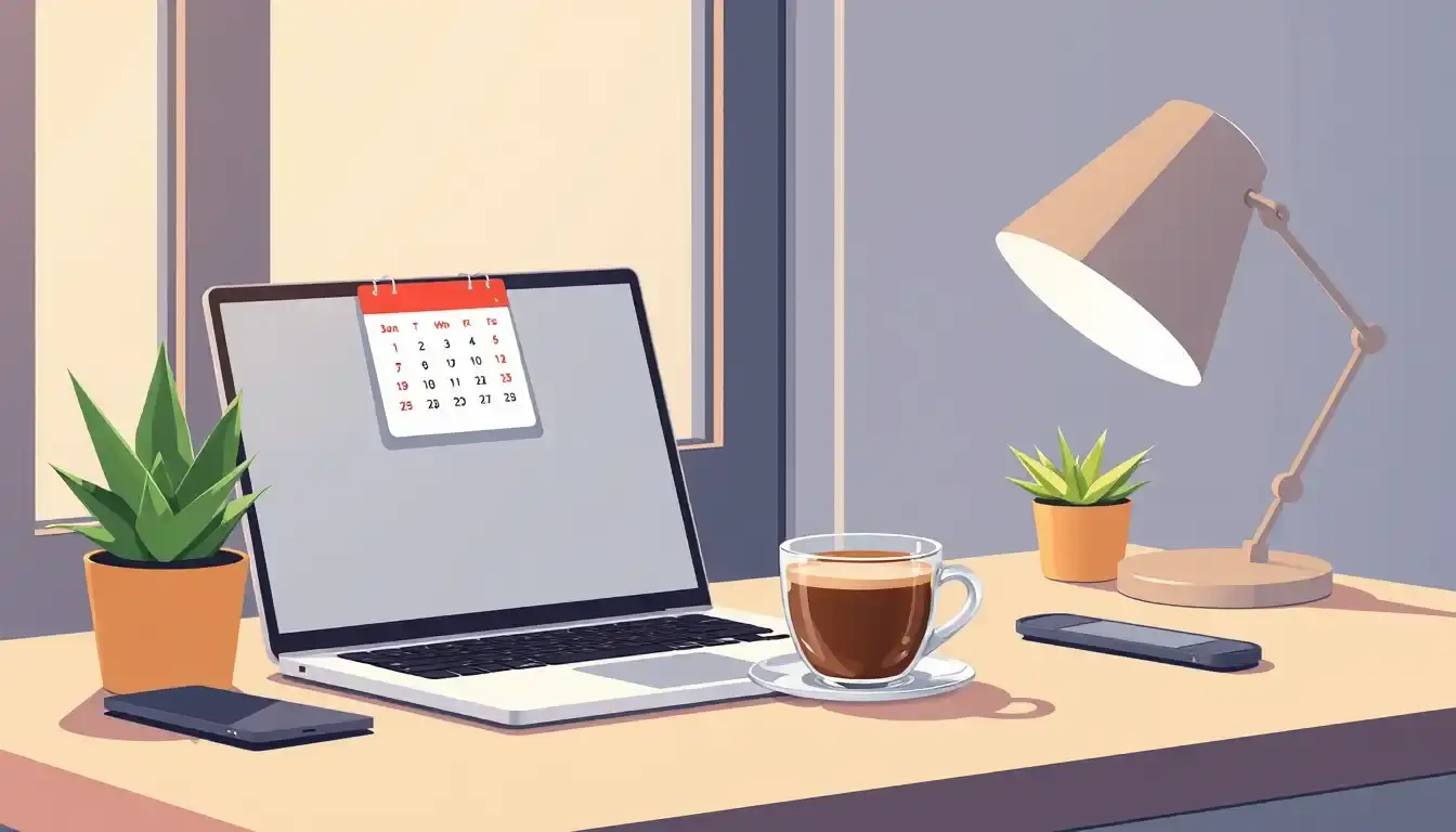 Laptop su una scrivania moderna che mostra un calendario per il calcolo date