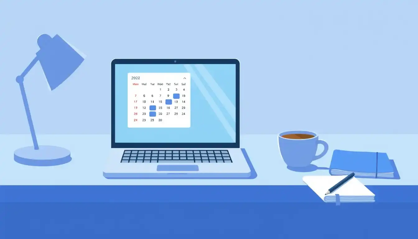 Laptop su scrivania moderna che mostra un'interfaccia di calendario per il calcolo giorni lavorativi.