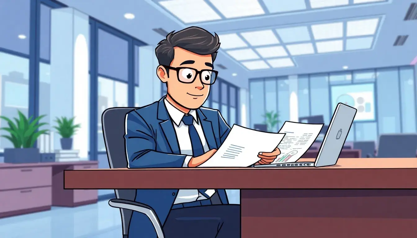 Professionista che analizza documenti finanziari per il calcolo interessi di mora su laptop.