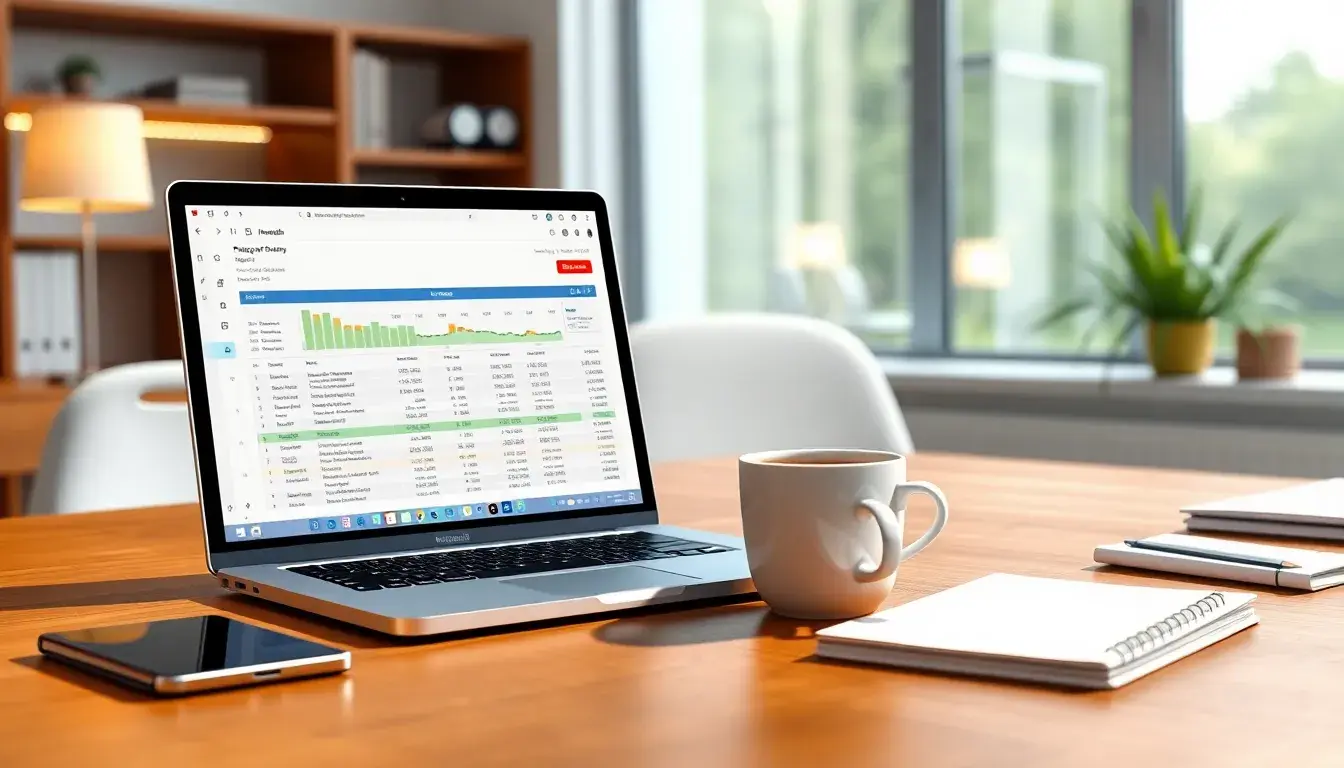 Laptop screen with financial data for tfr calcolo on a clean desk