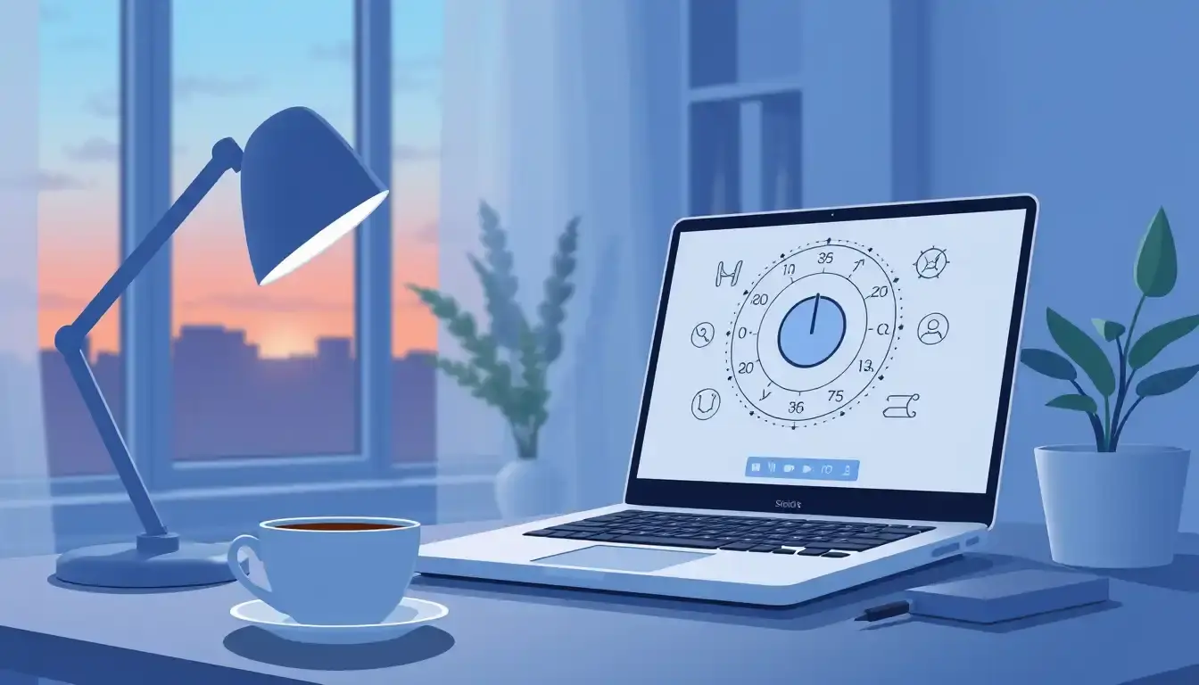 Laptop screen displaying a professional astrological chart for calcolo ascendente zodiacale in a cozy office.